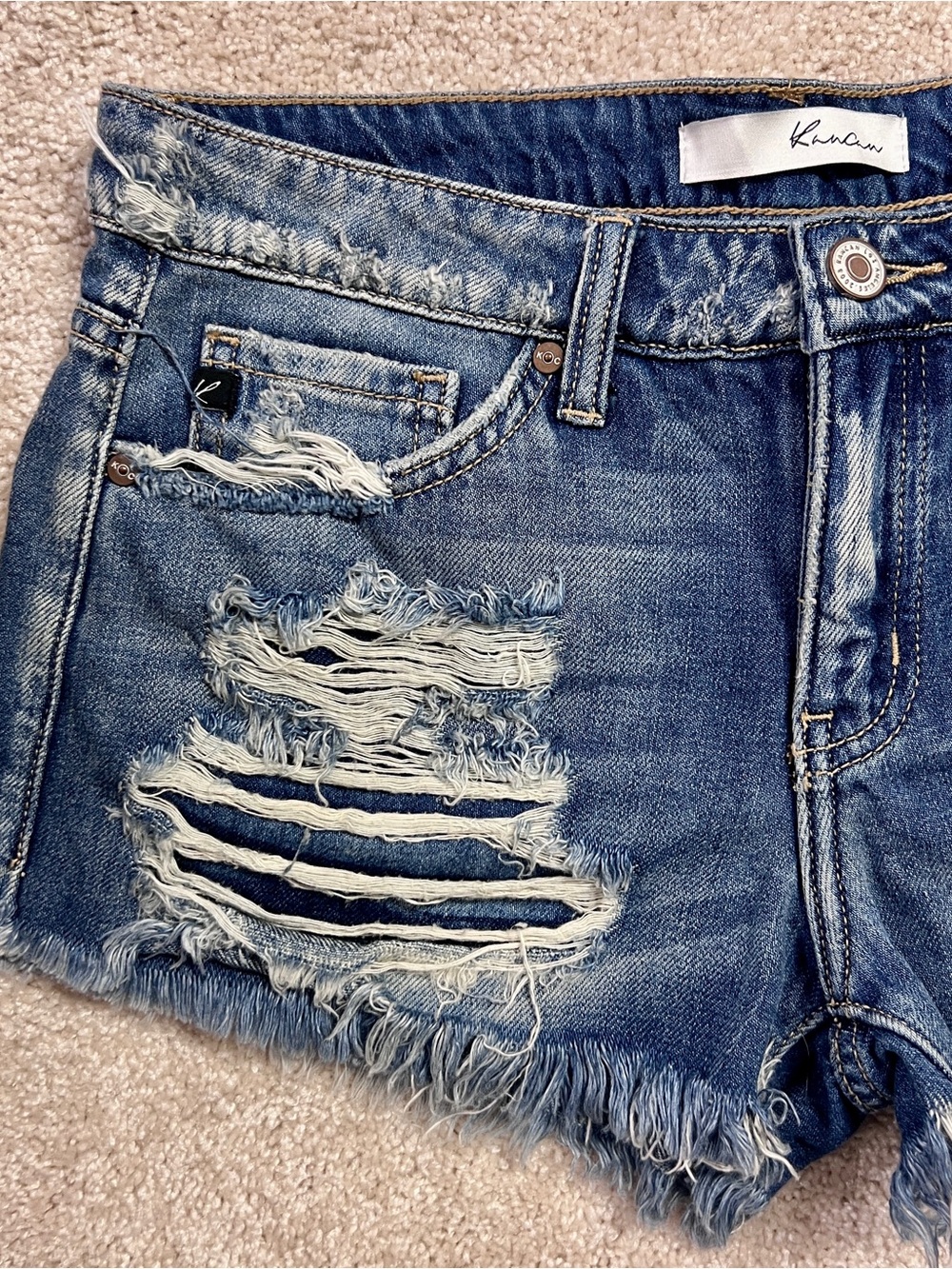 KanCan Mid Rise Boyfriend Denim Shorts Size S 29in Heavy Distress Frayed Hem - Picture 3 of 12